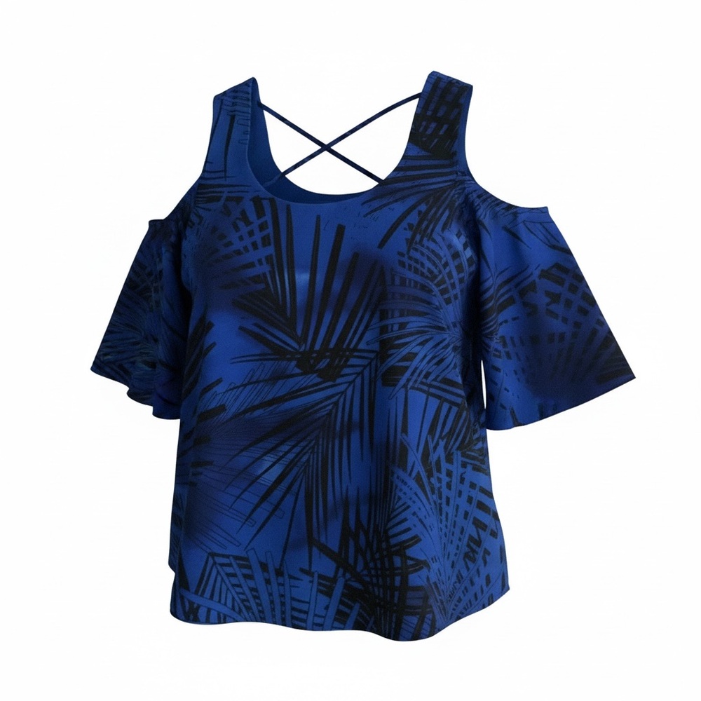 Elegant Blue Cold Shoulder Blouse